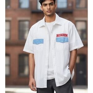 VTG Miskeen Shirt Mens 3XL Y2K Baggy White Button Down Hand Painted Snake Guitar
